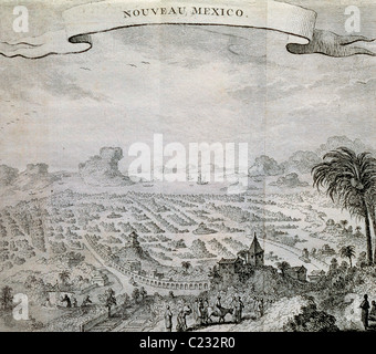 Map of New Mexico. View of the city in 1625, after an engraving of 1754. Stock Photo