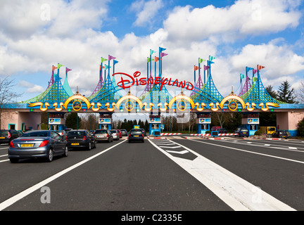 Main car entrance to Euro Disneyland Paris France. Studio Lupica Stock Photo