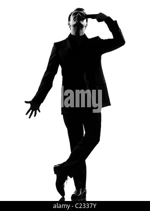 silhouette caucasian business man despair suicide behavior full length on studio isolated white background Stock Photo
