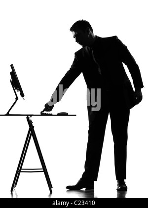 silhouette caucasian business man computing expressing behavior full length on studio isolated white background Stock Photo