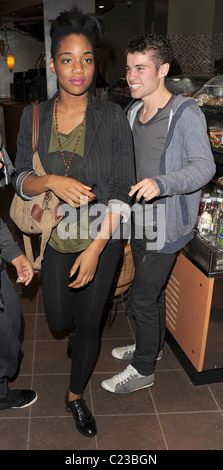 X Factor finalists Rachel Adedji and Jospeh McElderry out and about near The X Factor House with failed contestant Duane Stock Photo