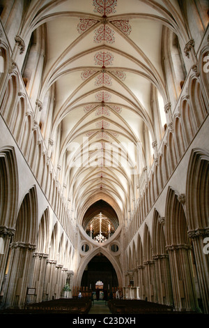 Interior nave and scissor arches in Wells Cathedral, Wells, Somerset, England. Stock Photo
