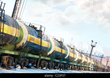 Set of tanks with oil and fuel transport by rail Stock Photo