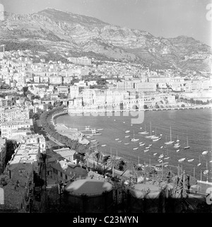 1950s, Monaco, a view of the harbour in Monte Carlo in this era. A deep-water port its length stretched almost as long as the principality itself. Stock Photo
