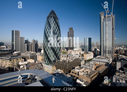 City of London from the east with the Gherkin Stock Photo