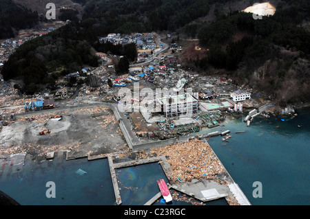 WAKUYA, Japan (March 15, 2011) An aerial view of damage to Wakuya, Japan after a 9.0 magnitude earthquake and tsunami Stock Photo