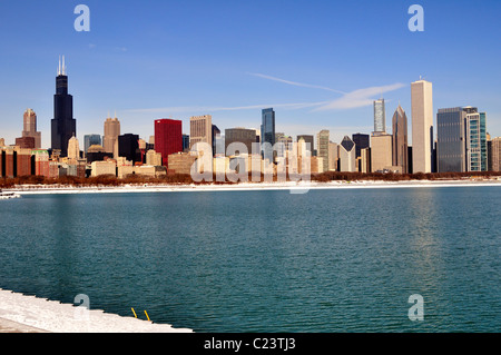 Winter skyline of Chicago showing lake front view.Chicago, Illinois, USA. Stock Photo