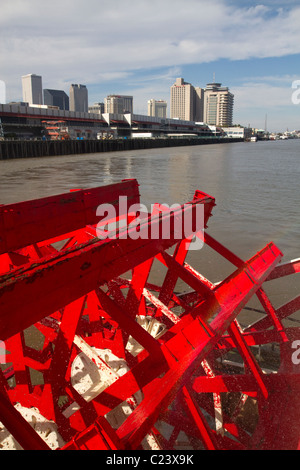 Paddle wheel of the SS. Natchez steamboat on the Mississippi River at New Orleans, Louisiana, USA. Stock Photo