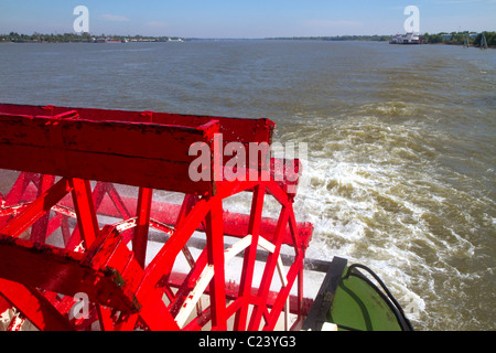 Paddle wheel of the SS. Natchez steamboat on the Mississippi River at New Orleans, Louisiana, USA. Stock Photo