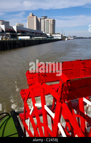 Paddle wheel of the SS. Natchez steamboat on the Mississippi River at New Orleans, Louisiana, USA. Stock Photo