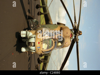 The Mil Mi-24 (Cyrillic: Миль Ми-24, NATO reporting name 'Hind') is a large helicopter gunship (and attack helicopter)[1] and lo Stock Photo