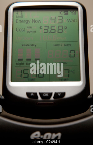 An EON electricity smart meter monitoring live consumption of electricity in a domestic property England UK Stock Photo