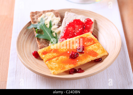 Various kinds of crispbread and jam - still life Stock Photo