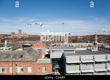 Tower cranes and construction work at Durham University Stock Photo