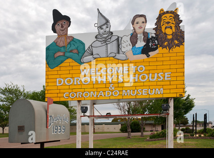 Kansas, Liberal, Dorothy's House, replica of fictional Kansas farmhouse and Yellow Brick Road to Land of Oz Stock Photo
