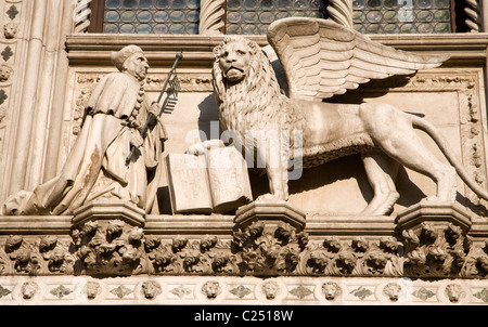 Venice - lion of st. Mark from Doge palace - Porta Della Carta by Francesco Foscari Stock Photo