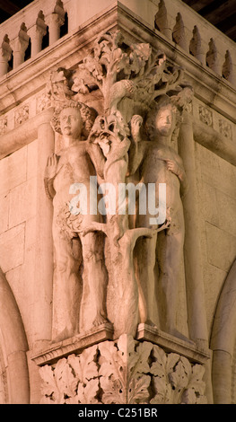 Venice - the statue of Adam and Eva from external corner of Doge palace Stock Photo