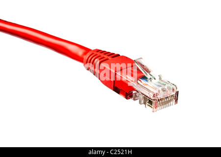 Red network plug isolated on white background Stock Photo