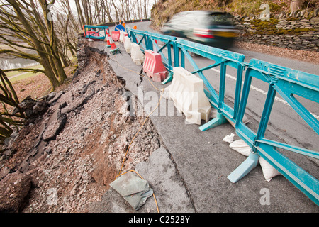 A collapsed section of road in the Langdale Valley, Lake district, UK. Stock Photo