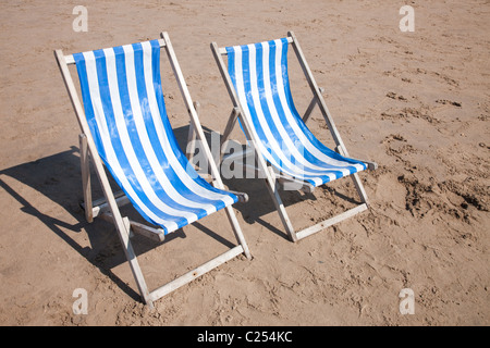 Empty deckchairs on the promenade at Blackpool Beach in Lancashire, England, UK Stock Photo