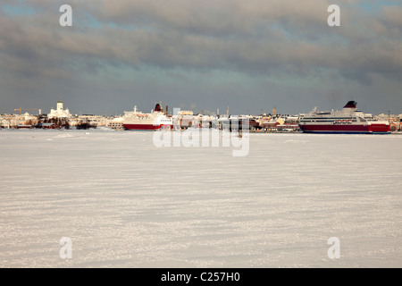 Harbour in Helsinki, Finland from frozen Baltic Sea Stock Photo