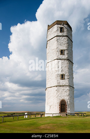 The old chalk  lighthouse at Flamborough Head , Flamborough, East Yorkshire Stock Photo