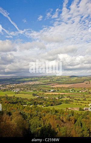View across Lower Wharfedale from the Caley Crags in Chevin Forest Park Stock Photo