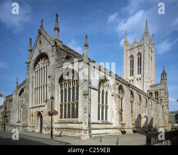 St Edmundsbury Cathedral, Bury St Edmunds, Suffolk, England. Exterior view from south west, new Millennium Tower Stock Photo