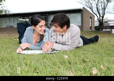 University students studying in campus Stock Photo