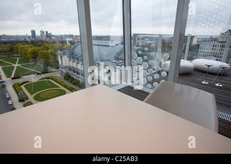 Restaurant The Cube, installed on the top of the triumphal arch at the Parc du Cinquantenaire by the company Electrolux. Stock Photo