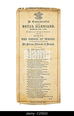 Antique bookmark commemorating the Royal Marriage in 1863 Stock Photo