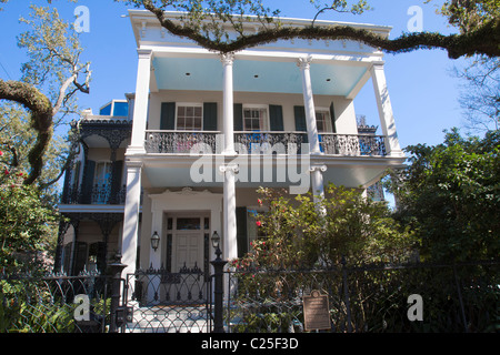 Plaque in Front of Famous Brevard-Rice House, former home of Anne Rice, in Garden District of New Orleans Stock Photo