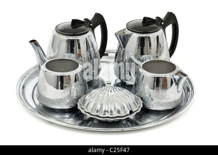 Vintage 1960's chromed metal tea / coffee service on tray Stock Photo