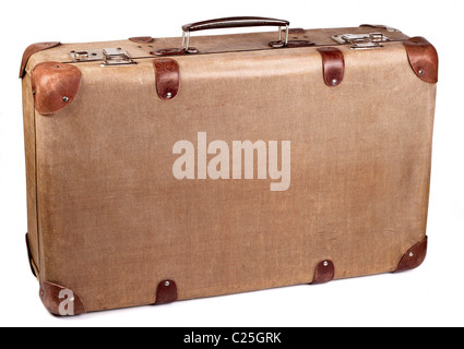 Vintage brown suitcase isolated over white background Stock Photo