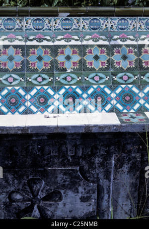 Indian Grave with Tile Decoration in Stone Town Cemetery, Zanzibar, August 1970. Stock Photo