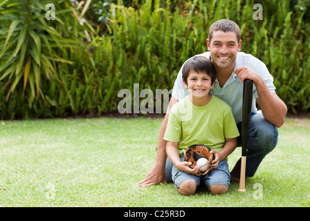 Happy father and his son posing Stock Photo