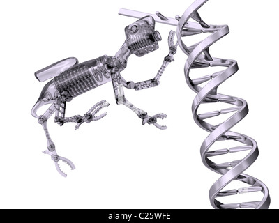 Illustration of a nanobot manipulating a strand of DNA Stock Photo