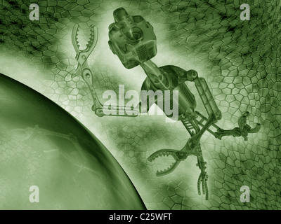 Illustration of a nanobot working in a microscopic environment Stock Photo
