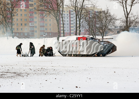 Reconstruction of the WW2 military battle between Red army and German army - winter 1945. Stock Photo