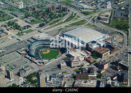 Aerial view of Co-America Park & Ford Field Stadium Detroit Michigan USA Stock Photo