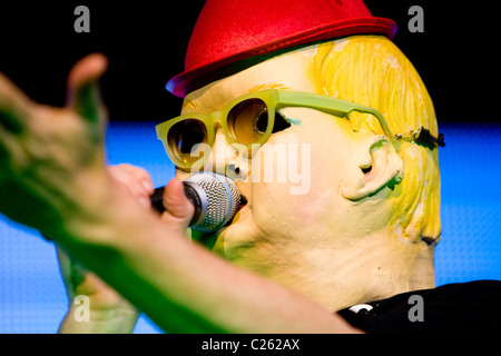 Rock Band DEVO character Booji Boy performing live in concert. Stock Photo