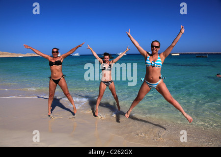 A group of girl friends on holiday having fun in the sun in Egypt Stock Photo