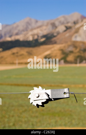 A fence wire tensioner in Canterbury high country Stock Photo