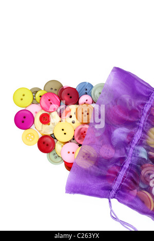 Buttons and bag isolated on white background Stock Photo