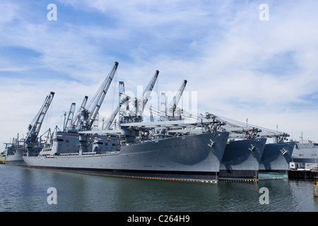 US Navy Keystone State Class Auxiliary Crane Ships docked in port - Alameda, California USA Stock Photo