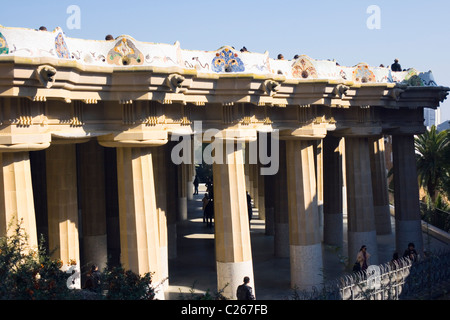 Barcelona, Spain. The Hall of the Hundred Columns in the Parc Guell. Stock Photo