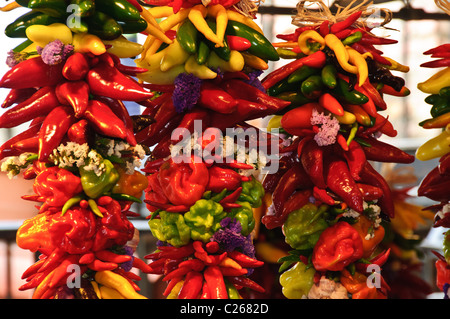 Ornamental Decoration of Peppers, Pike Place Market, Seattle, Washington Stock Photo