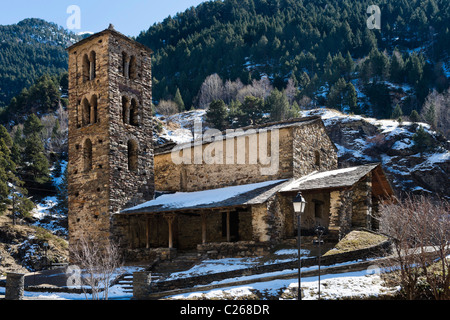 Medieval Romanesque church of Sant Joan de Caselles, Canillo, Grandvalira Ski Area, Andorra Stock Photo