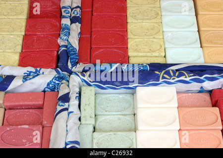 Scented Handmade Soaps on a Market Stall, Provence Stock Photo
