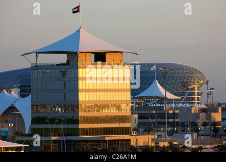 Yas Hotel, at Yas Island, part of the Formula One race track, design hotel at Yas-Island, Abu Dhabi, United Arab Emirates. Stock Photo